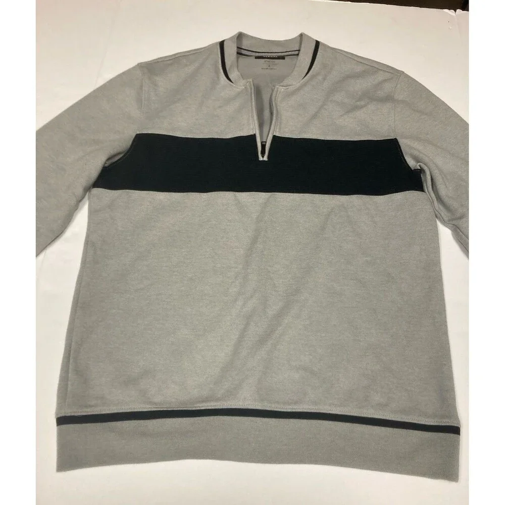 Alfani Men's Stretch Knit Colorblock 1/4 Zip Mock Neck Sweater Gray/Black S